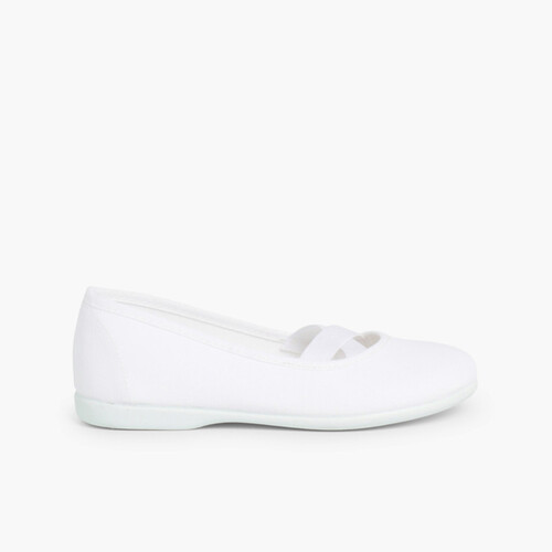 Ballerines fille en toile et ruban croisé style ballet Blanc