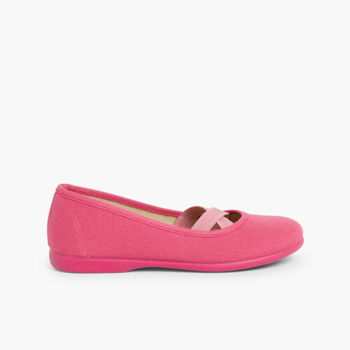Ballerines fille en toile et ruban croisé style ballet Framboise