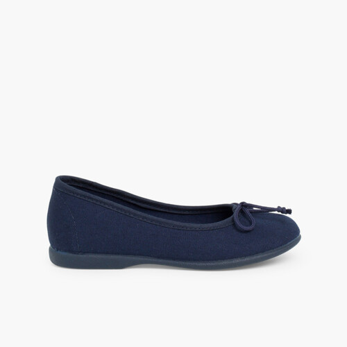 Ballerines pour Fille et Femme en Toile avec Ruban Bleu Marine