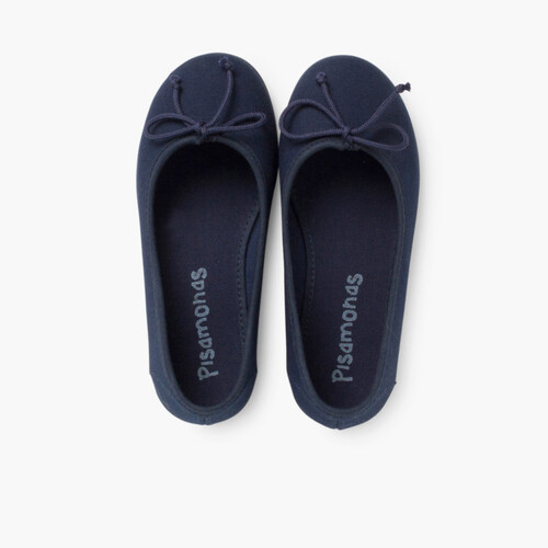 Ballerines pour Fille et Femme en Toile avec Ruban Bleu Marine