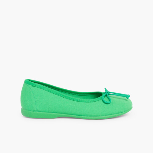 Ballerines pour Fille et Femme en Toile avec Ruban Vert