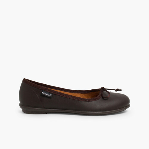 Ballerines pour Fille et Femme en Cuir Lavable  Marron