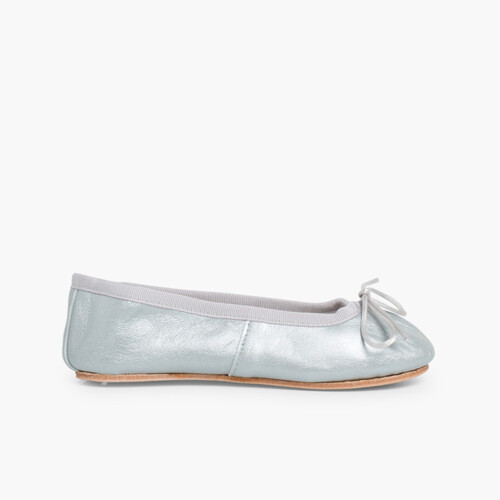 Ballerines fille et femme en cuir métallisé Argent