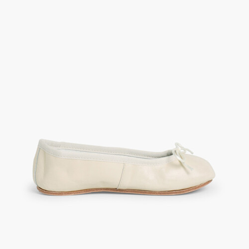 Ballerines Fille et Femme en cuir  Écru