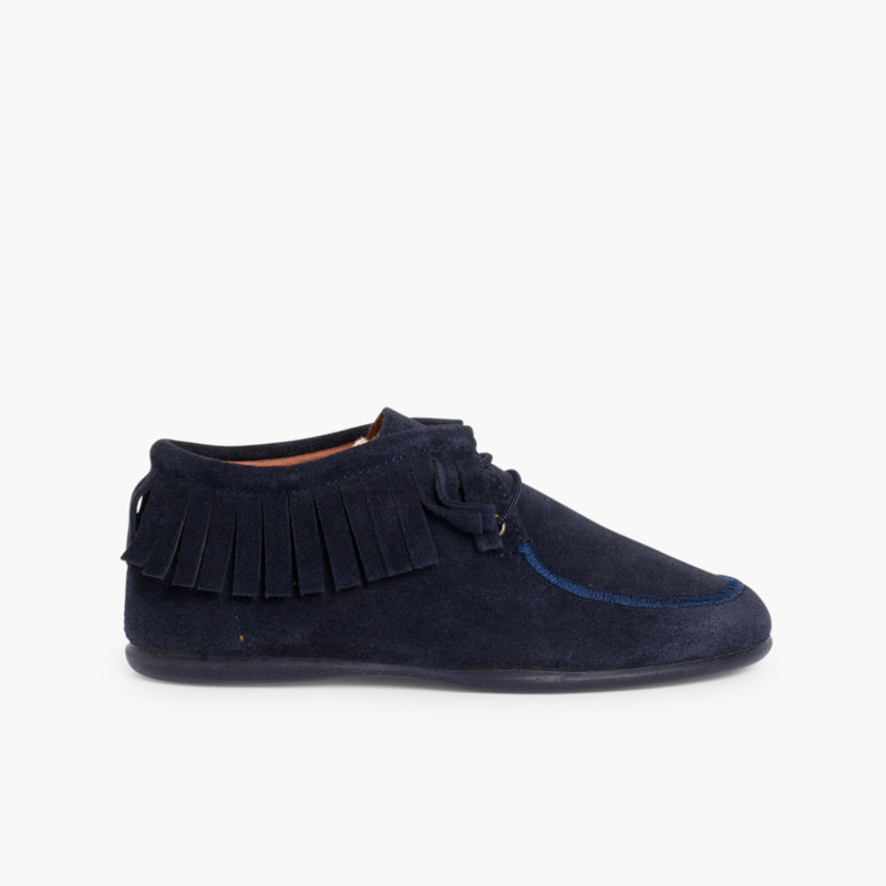 Bottines Enfant et Femme à franges Bleu Marine