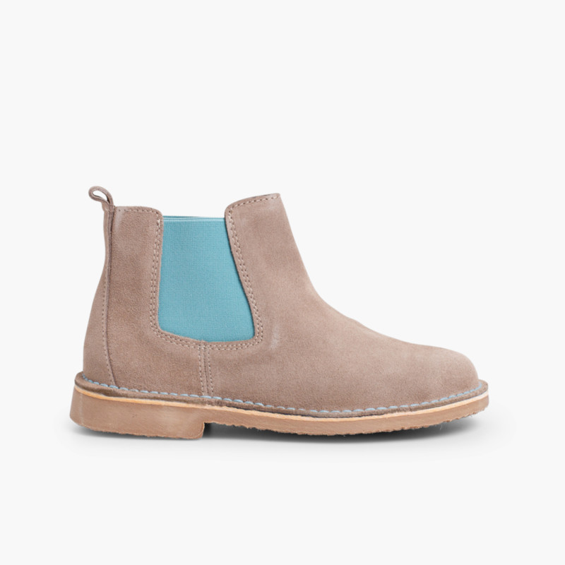 Chelsea Boots Fille Femme avec Elastique Coloré Gris et bleu ciel