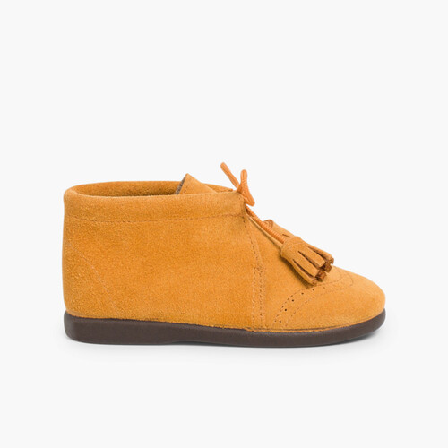 Bottes en suède à Pompons  Moutarde