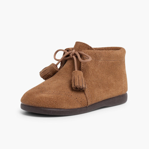 Bottes en suède à Pompons  Taupe