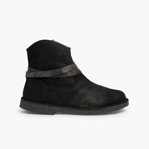 Bottes basses avec Bandelettes Effet Serpent Noir