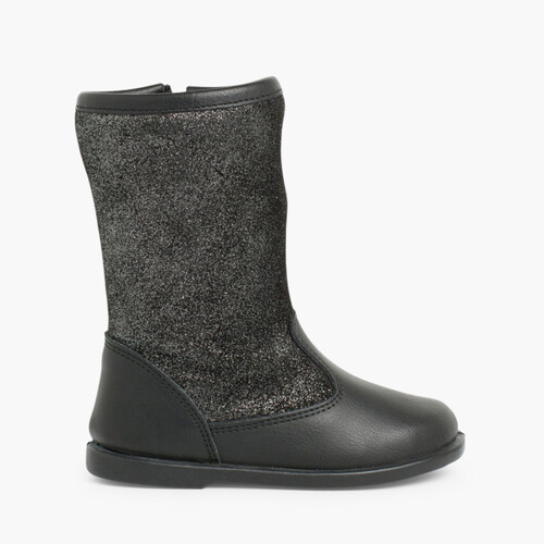 Bottes fille cuir effet brillant  Noir