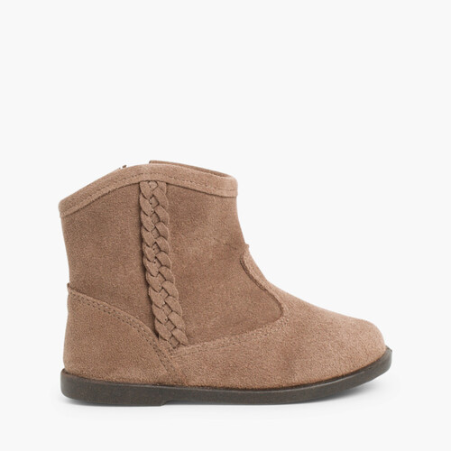 Bottines Fille en cuir et tresse latérale Taupe