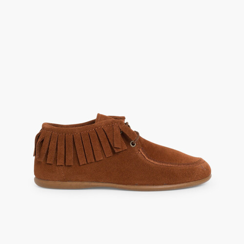 Bottines Enfant et Femme à franges Chameau