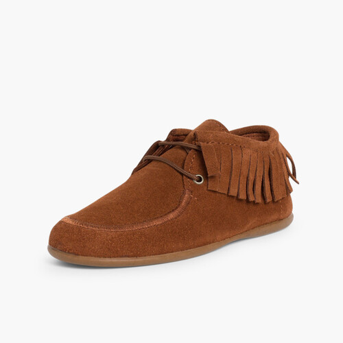 Bottines Enfant et Femme à franges Chameau