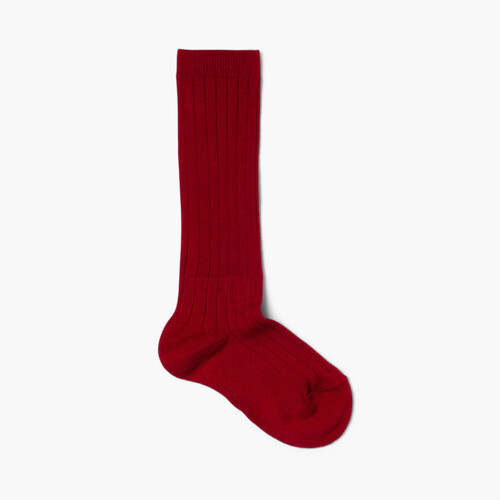 Chaussettes Hautes Enfant Maille Côtelée Condor Grenat