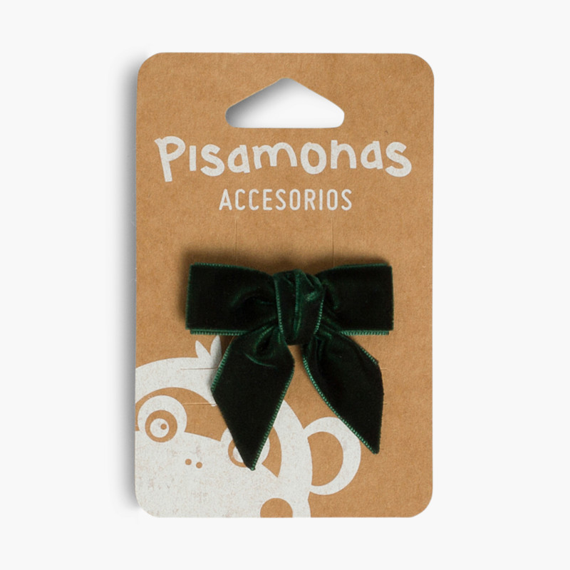 Élastique à cheveux avec nœud papillon en velours Vert Bouteille