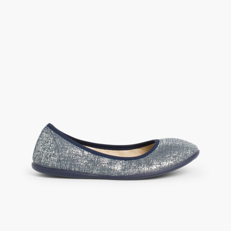 Ballerines pour Fille et Femme en Lin Métallisé Bleu Marine