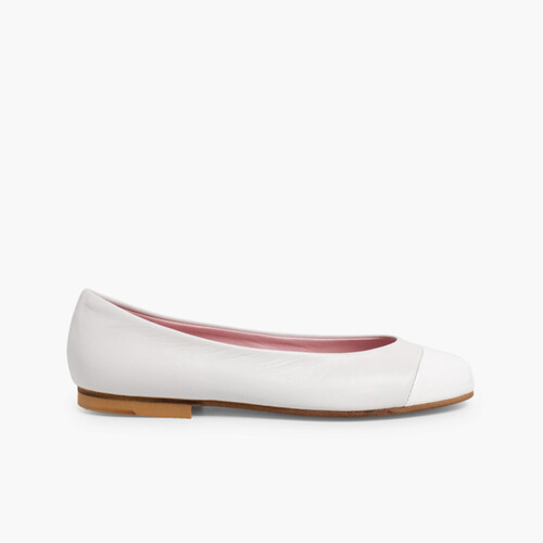 Ballerines Fille & Femme en Cuir Verni et Cuir Nappa Blanc