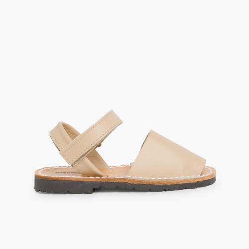 Sandales Avarcas cuir nappa et à scratch pour Enfant  Sable