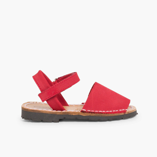 Sandales Avarcas Nubuck avec à scratch pour Enfant Rouge