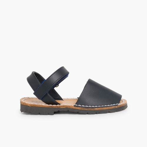 Sandales Avarcas cuir nappa et à scratch pour Enfant  Bleu Marine