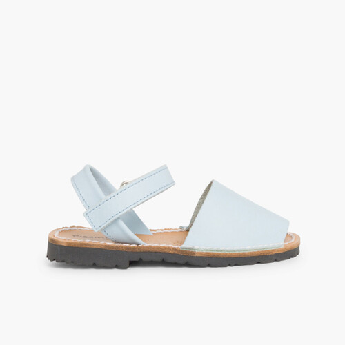 Sandales Avarcas cuir nappa et à scratch pour Enfant  Bleu Ciel