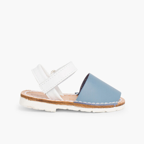 Avarca en Cuir pour Enfants Édition Spéciale Semelle blanche Bleu azur