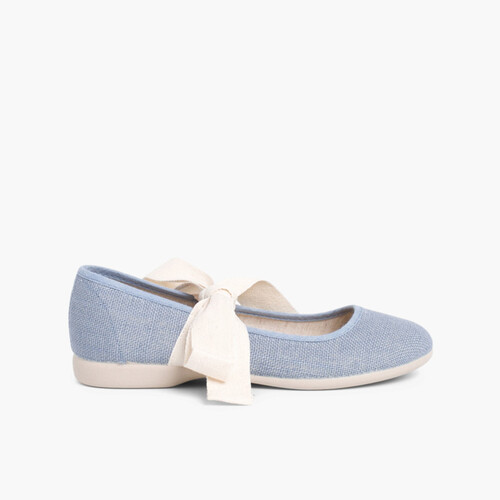 Babies  en Lin Avec Ruban Écru Bleu azur