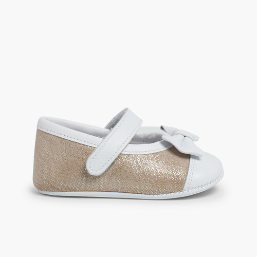 Chaussures Babies à à scratch en Cuir Nappa et Cuir Suédé Brillant Or