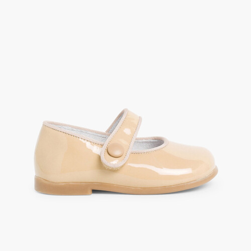 Chaussures à boucle Fille Cuir Verni à scratch Chameau
