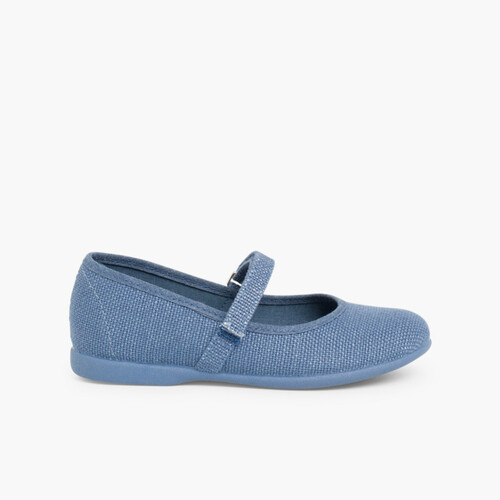 Chaussures babies en Lin avec à scratch fin pour filles Bleu de France