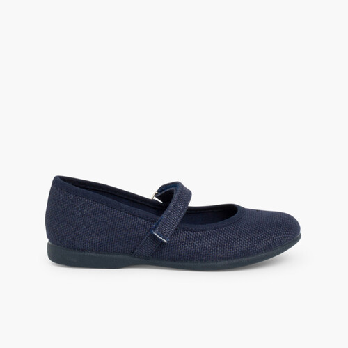 Chaussures babies en Lin avec à scratch fin pour filles Bleu Marine