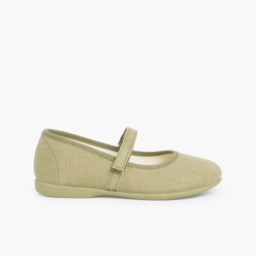 Chaussures babies en Lin avec à scratch fin pour filles Kaki