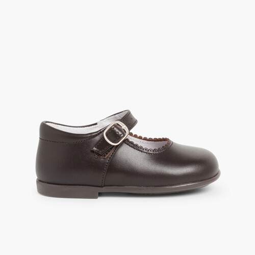 Chaussures babies à boucle en cuir  Marron
