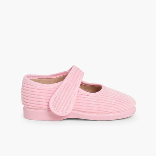 Chaussons Babies en Velours Côtelé pour Filles Rose