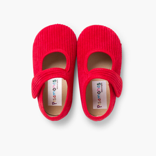 Chaussons Babies en Velours Côtelé pour Filles Rouge