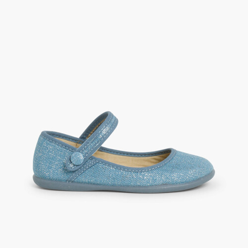 Chaussures babies à scratch en lin métalisé Bleu moyen