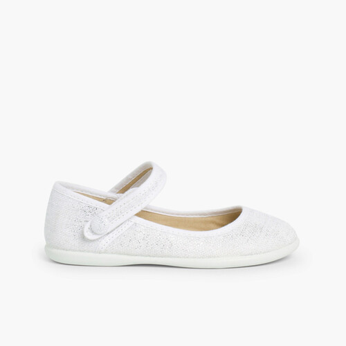 Chaussures babies à scratch en lin métalisé Blanc