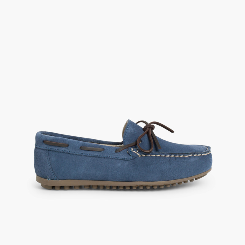 Mocassins pour Garçon en Suède à lacet Bleu