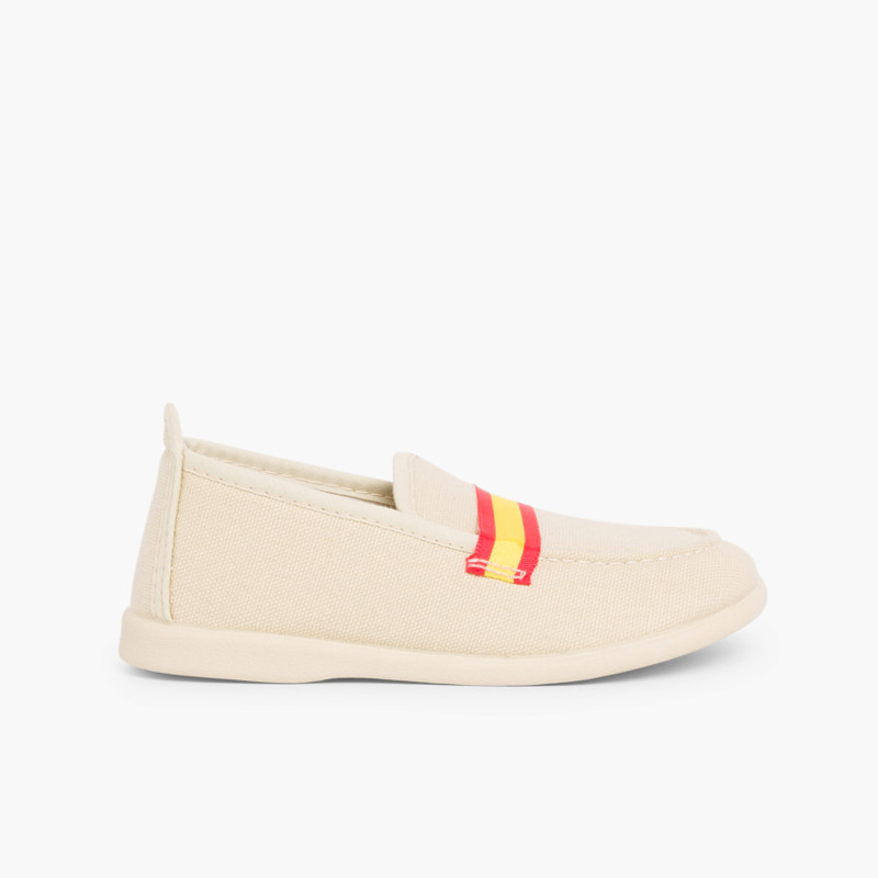 Mocassins grandes tailles en toile avec bandes de couleurs Sable