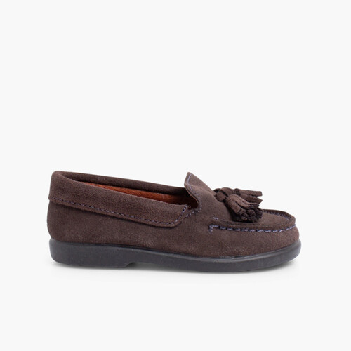 Mocassins à pompom en suède Gris