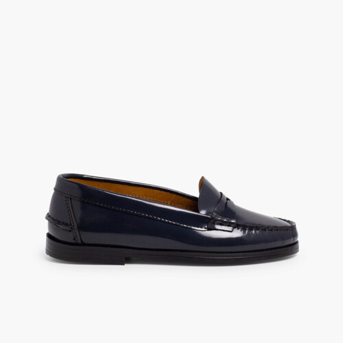 Mocassins fille en cuir pour l’école Bleu Marine