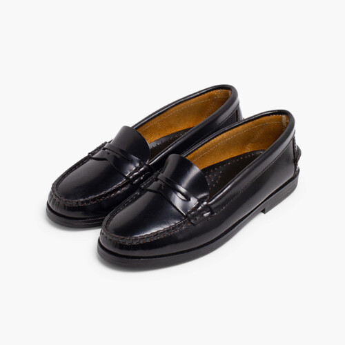 Mocassins fille en cuir pour l’école Noir