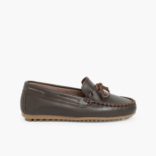 Mocassins en Cuir avec Lacets Marron