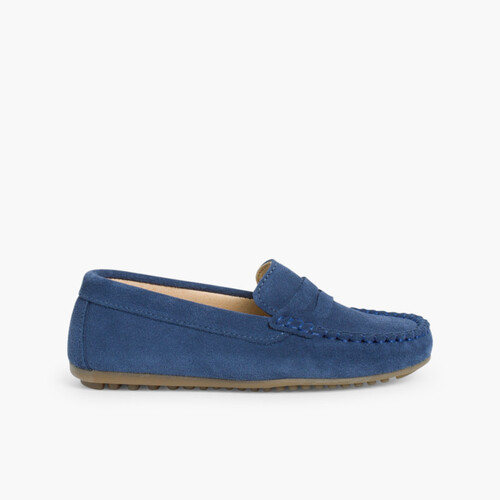 Mocassins garçon en suède  Bleu denim