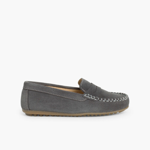 Mocassins garçon en suède  Gris