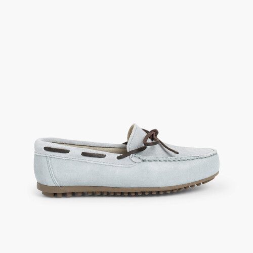 Mocassins pour Garçon en Suède à lacet Bleu Ciel