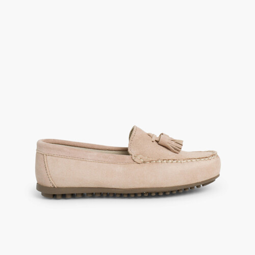 Mocassins Enfant à pompons en suède Sable
