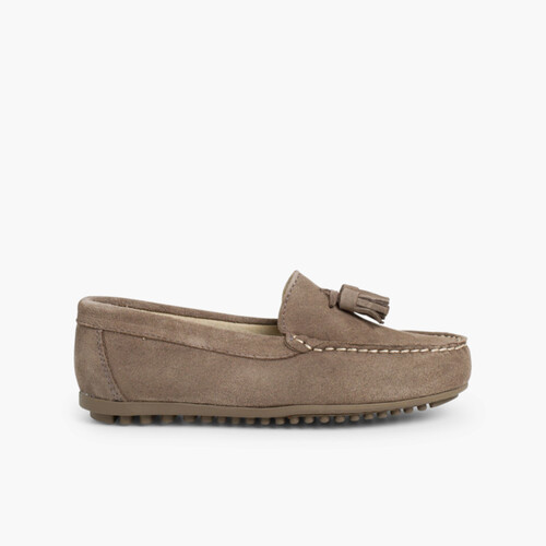 Mocassins Enfant à pompons en suède Gris