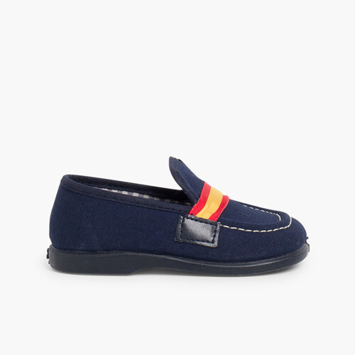 Mocassins en Toile avec bandes de couleurs Bleu Marine