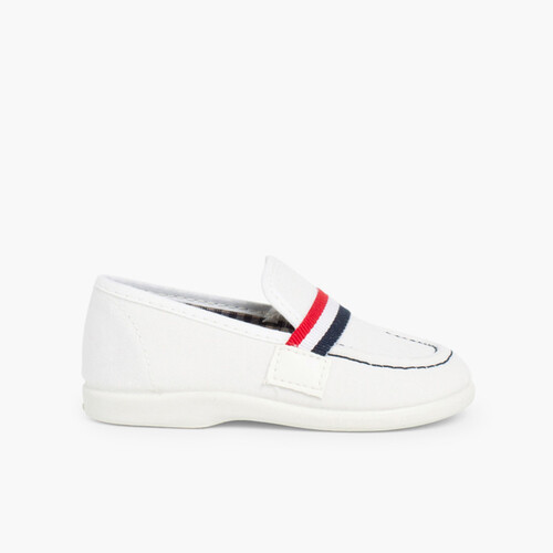 Mocassins en toile avec Drapeau   Blanc